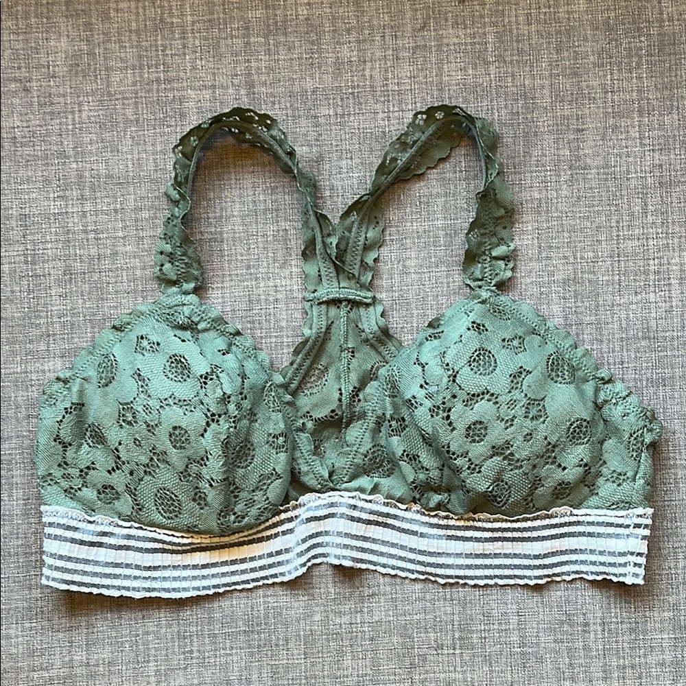 Aerie Green Flower Lace Racerback Bra Large